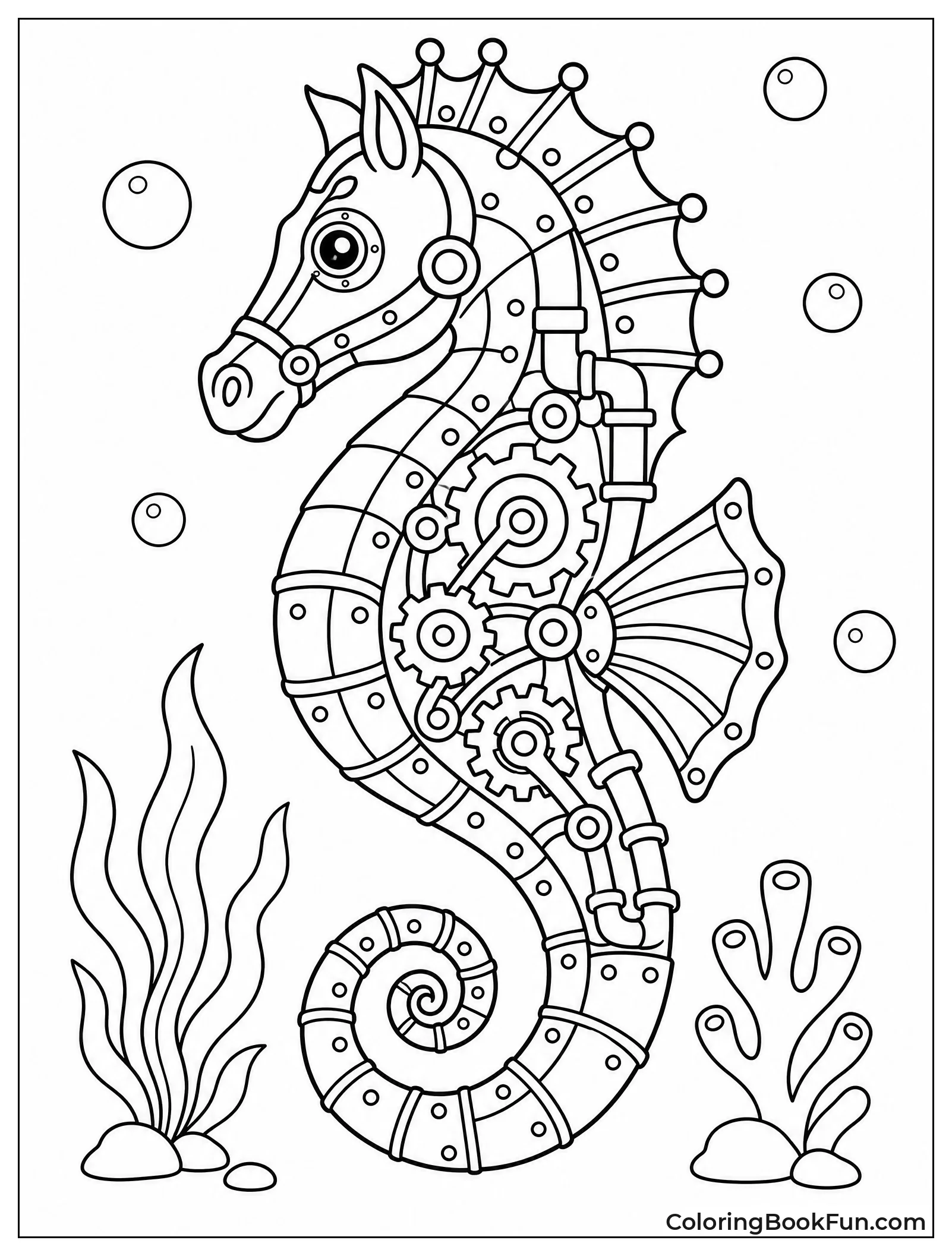 Steampunk Seahorse Built with Gears