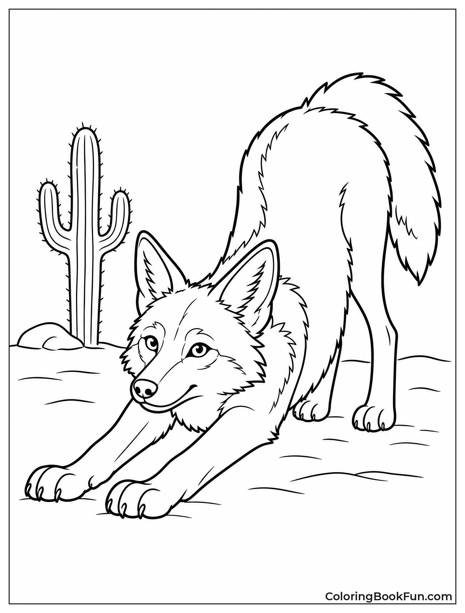 Coyote Stretching Its Front Paws