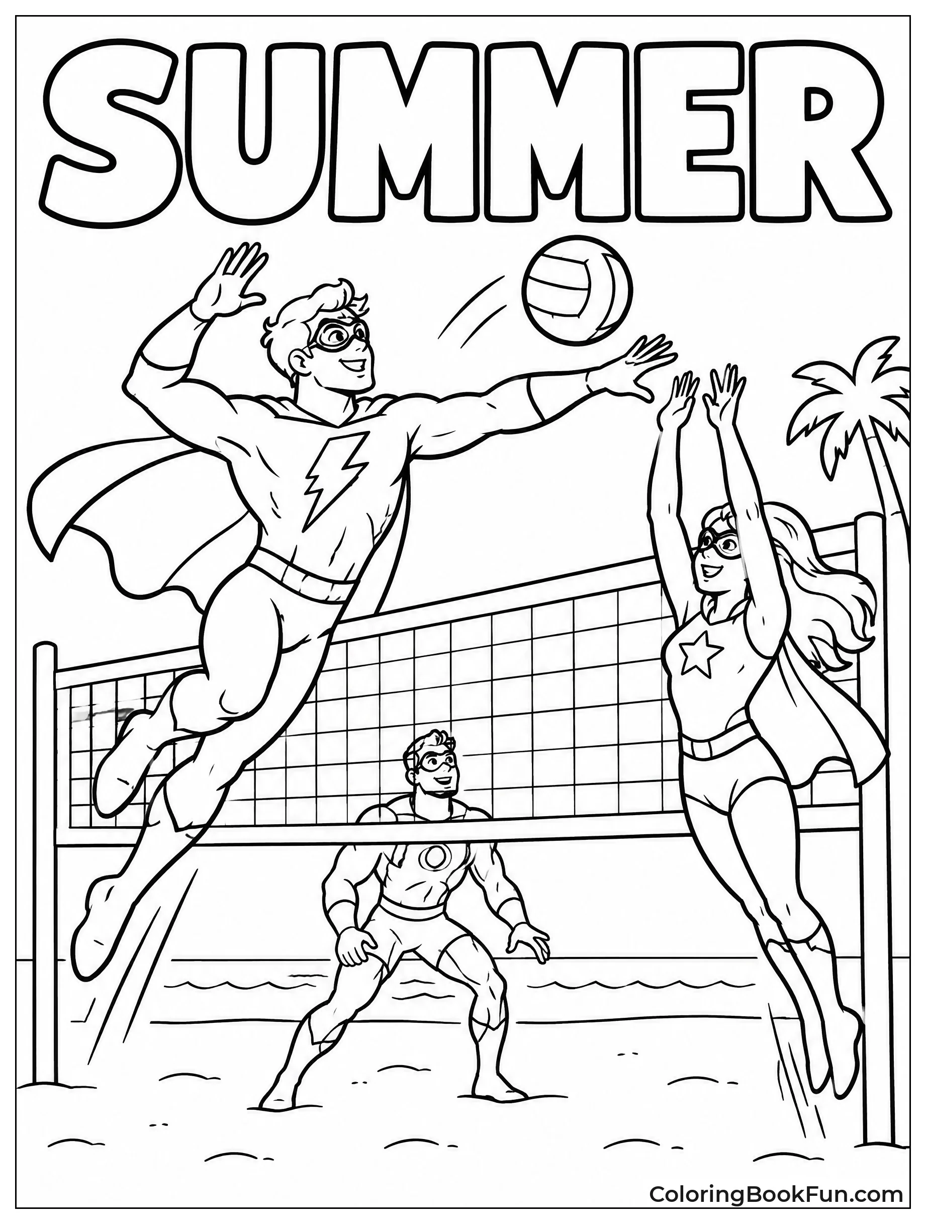Heroes Play Volleyball on Beach