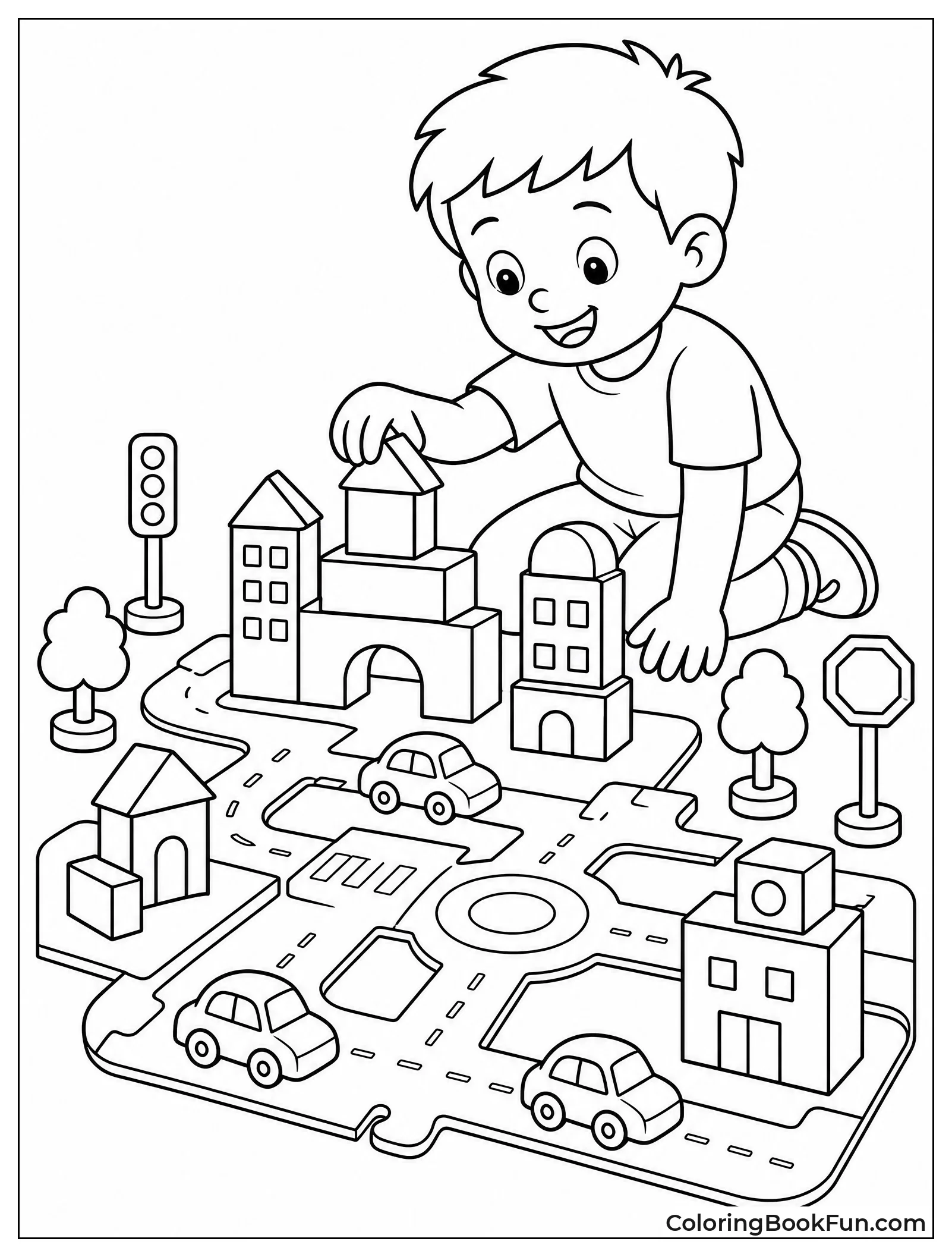 Child Playing With a Tiny Toy City