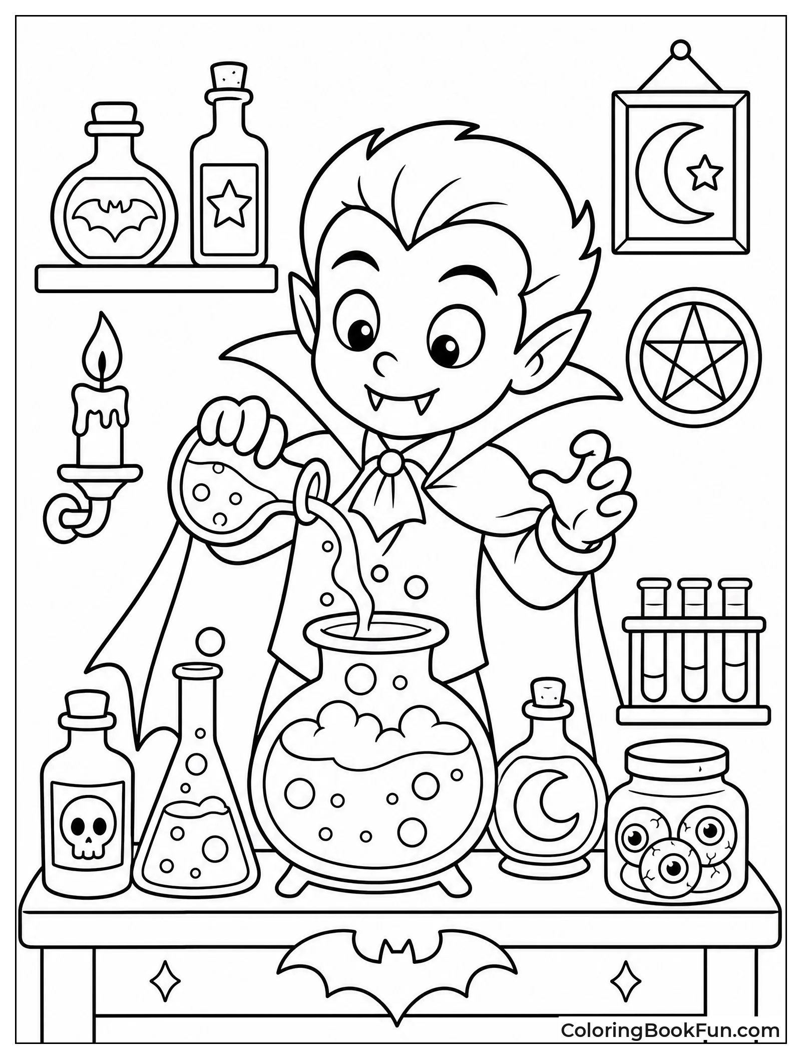 Vampire Mixing Potions in His Lab