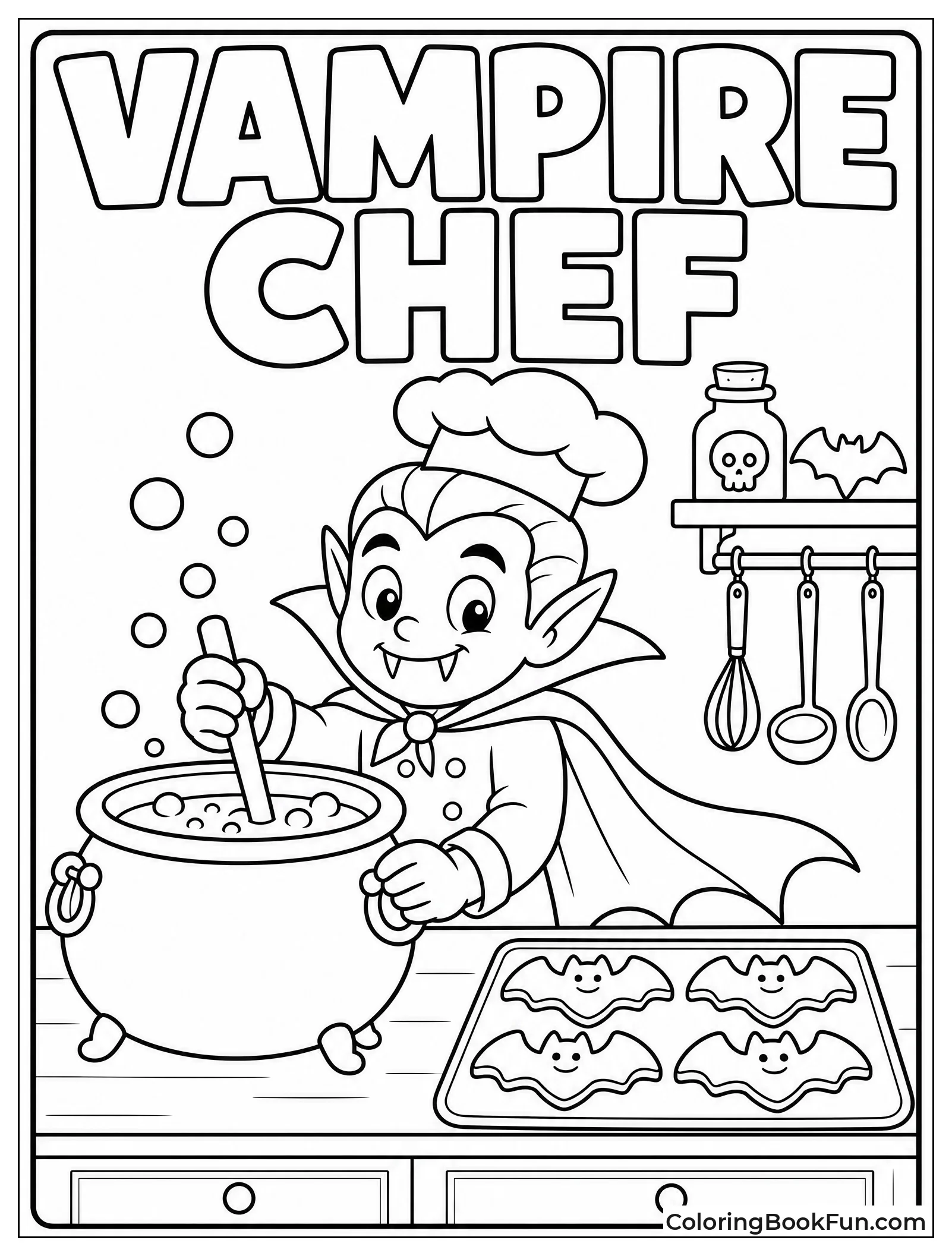 Vampire Chef Stirring Bubbling Cauldron