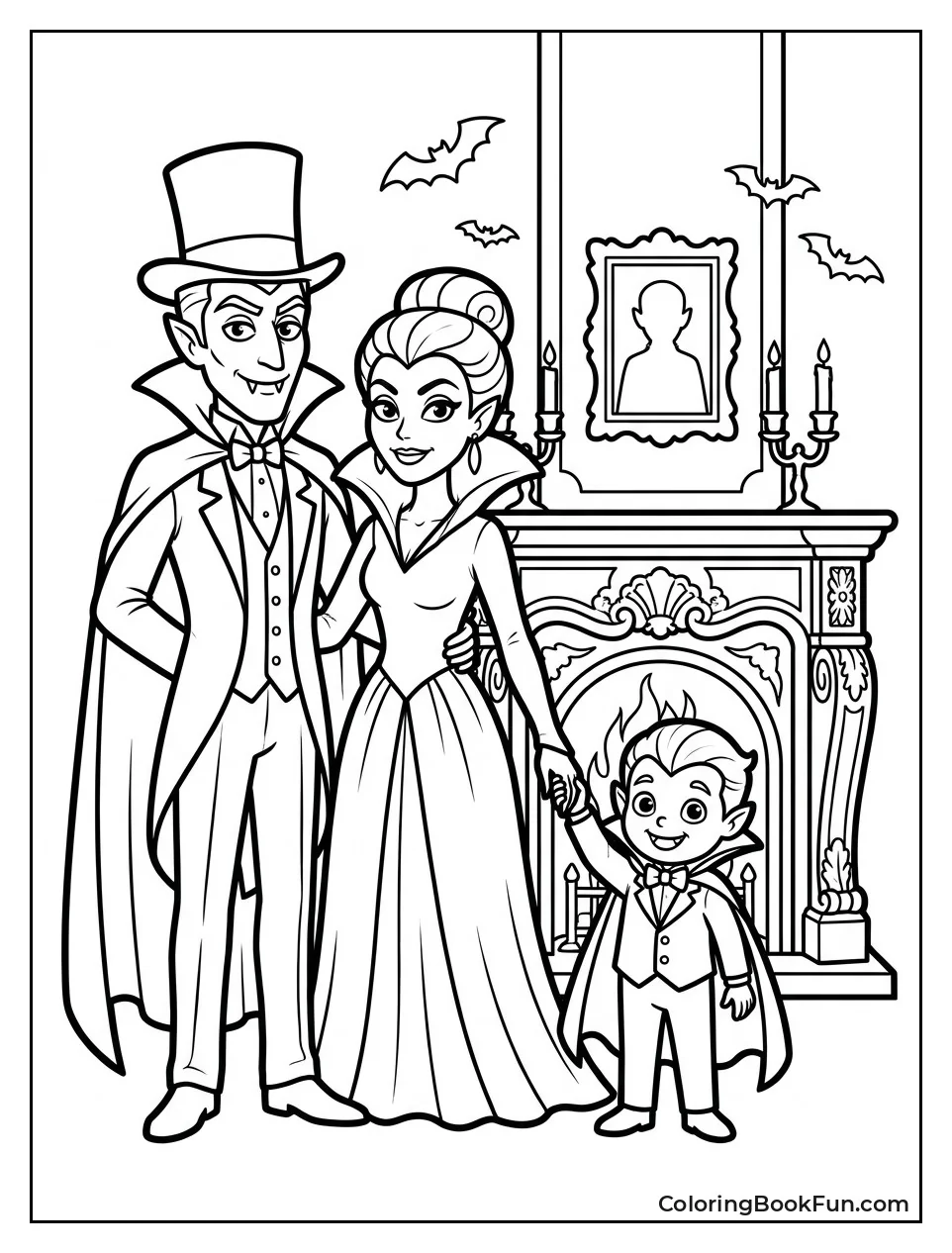 Vampire Family Standing by Fireplace