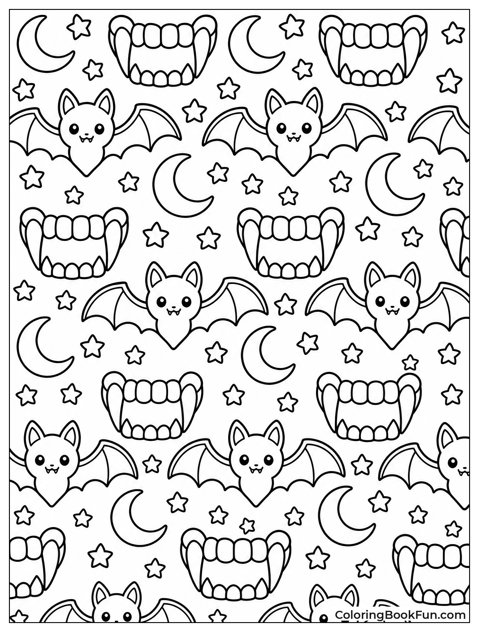 Pattern of Fangs Bats and Moons