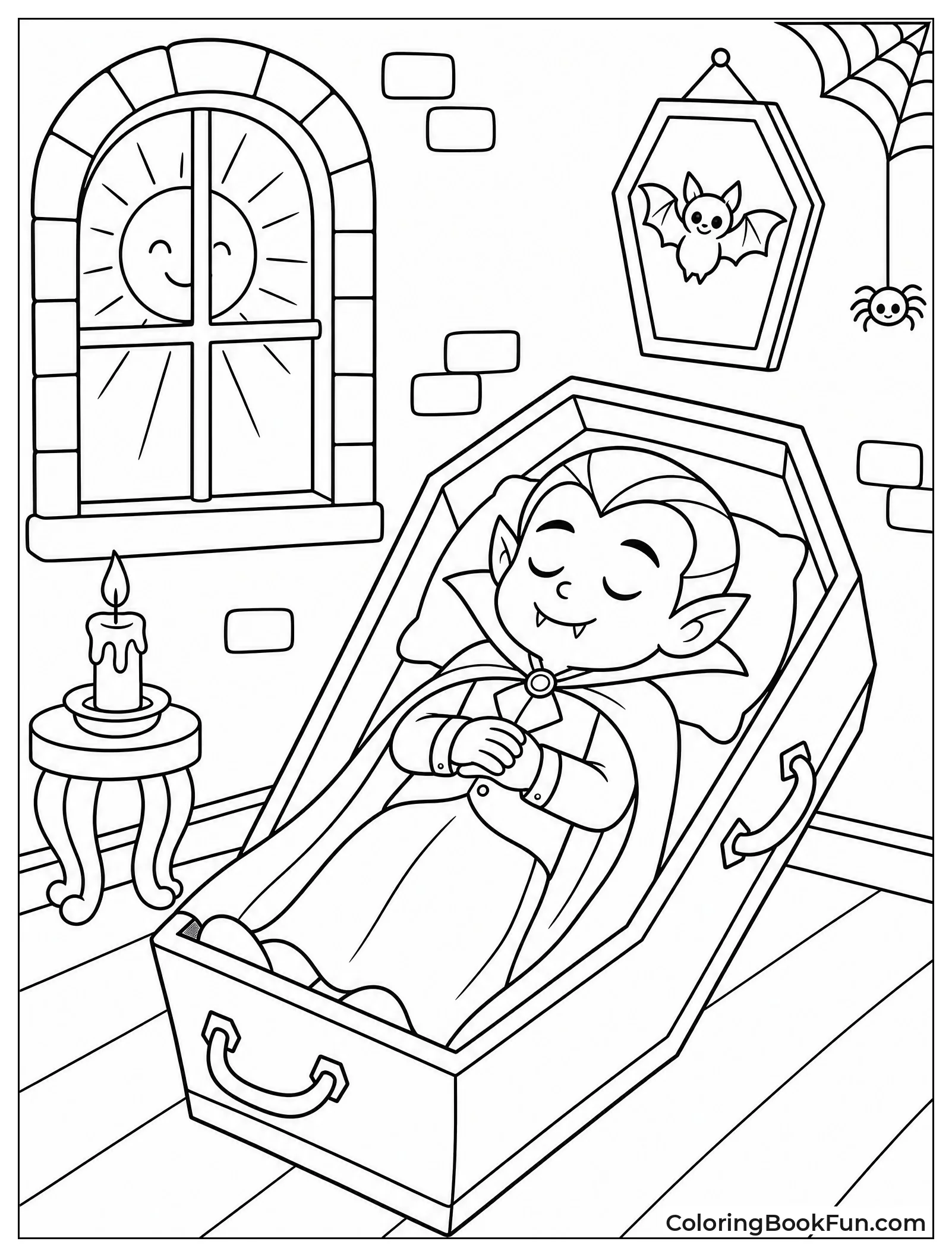 Vampire Sleeping in Coffin with Sunlight