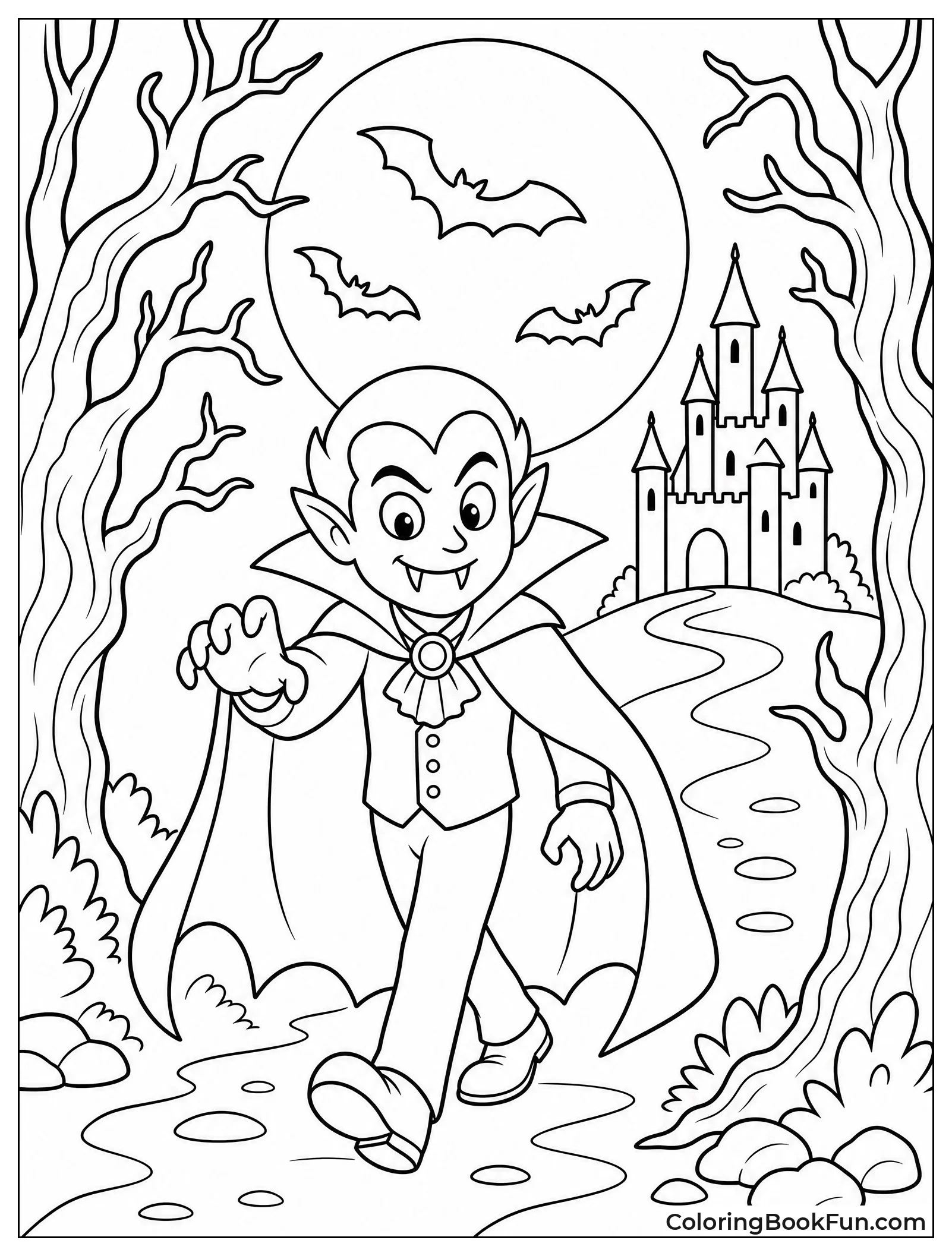 Vampire Walking in Forest Under Moon