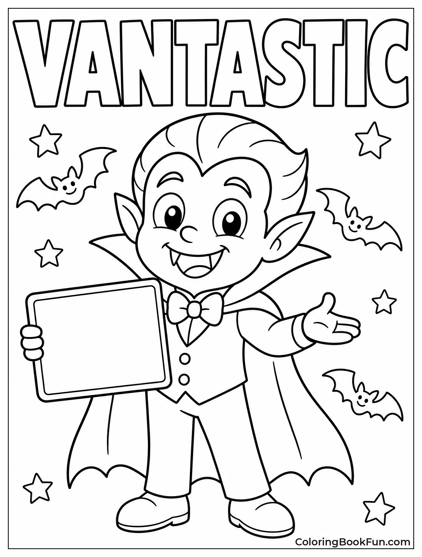 Cheerful Vampire Holding Sign with Stars