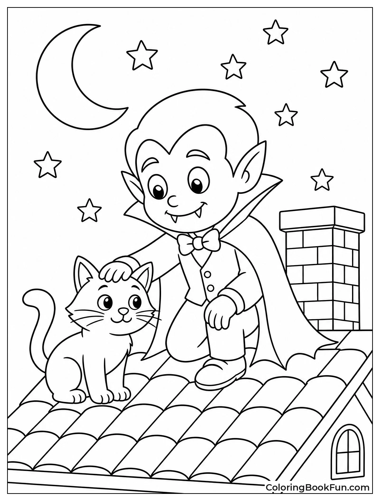 Vampire Petting Black Cat on Roof