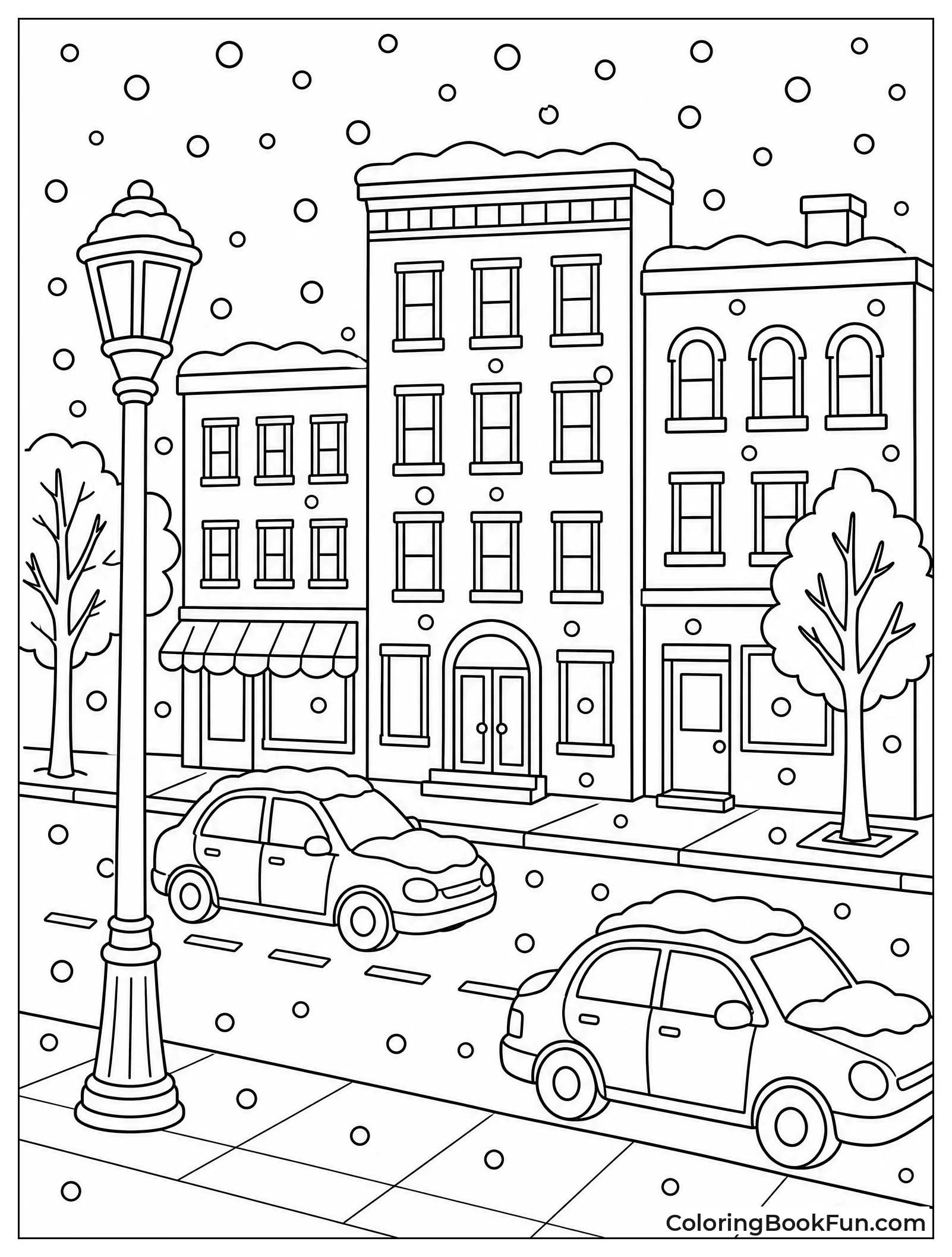 City Street Covered With Fresh Snow