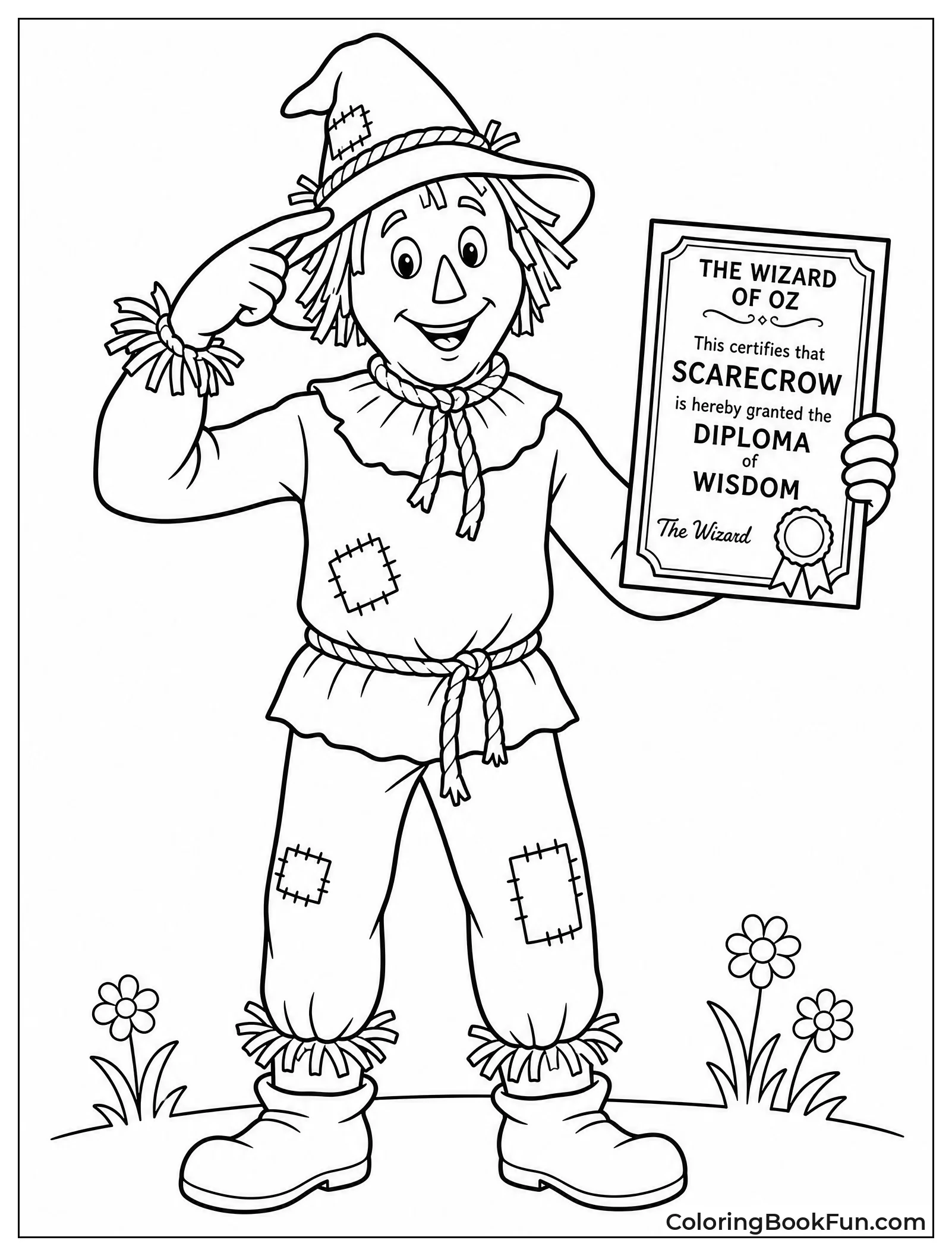 Scarecrow Holding His New Diploma