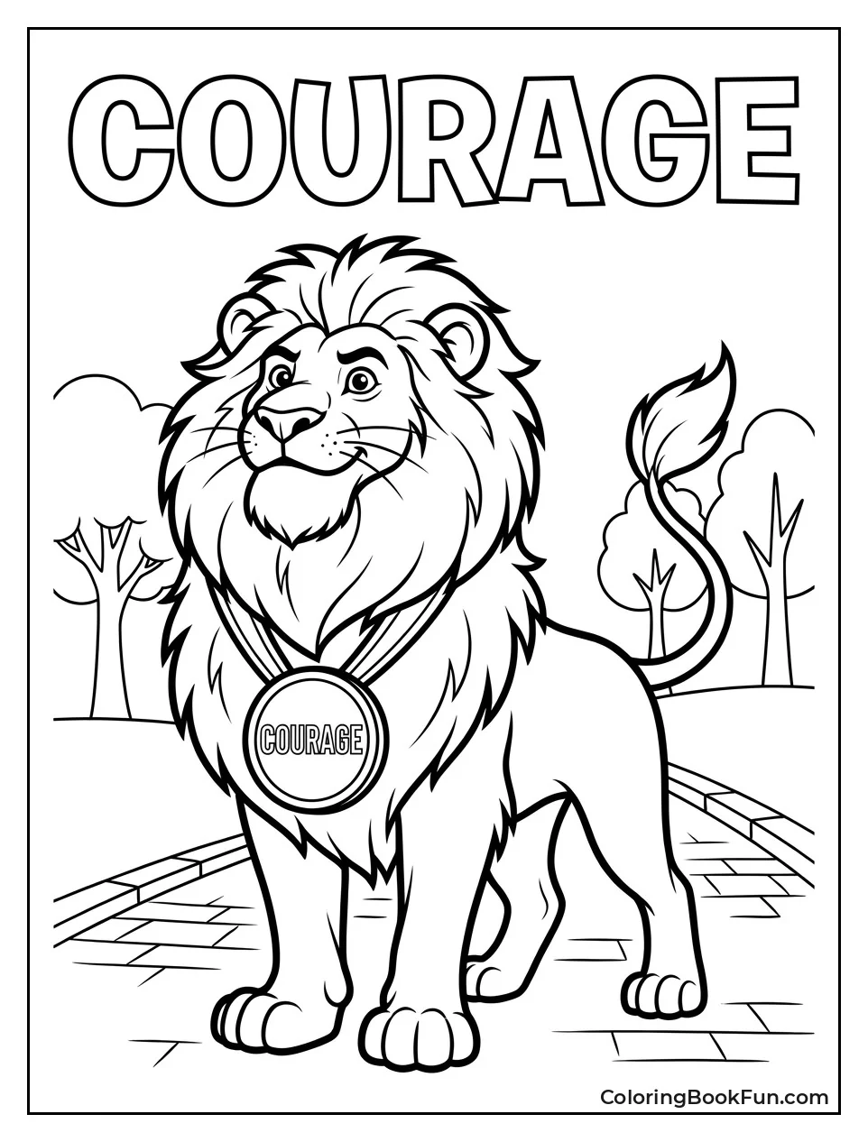 Lion Wearing Brave Courage Medal