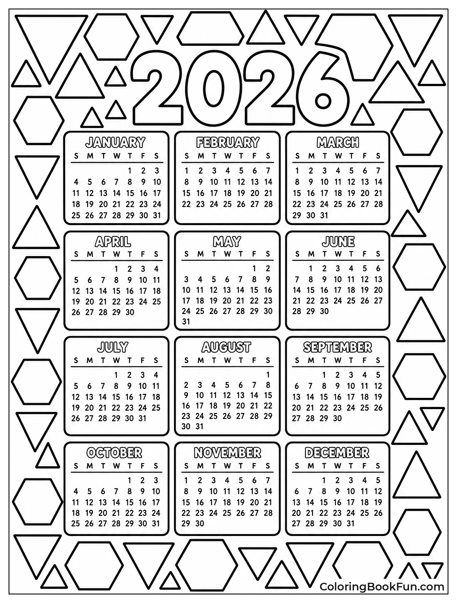 Geometric Shapes Around Year Grid