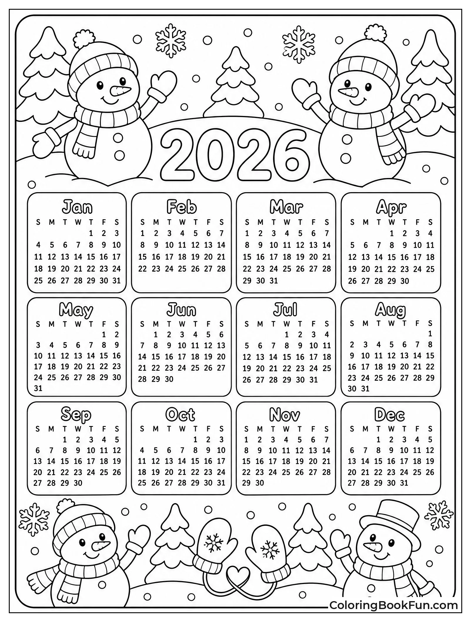 Snowmen and Trees Around Months