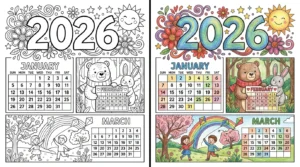 2026 calendar coloring pages