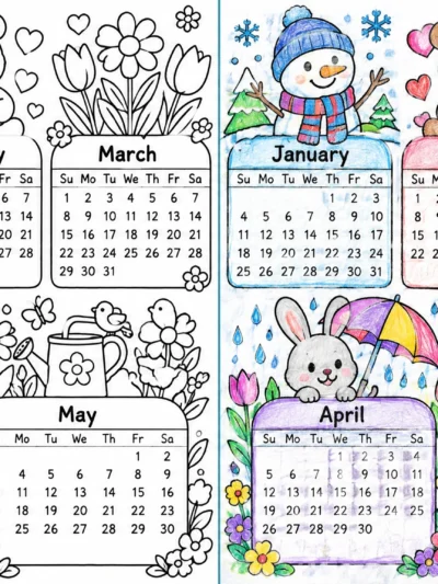 2026 Calendar coloring pages