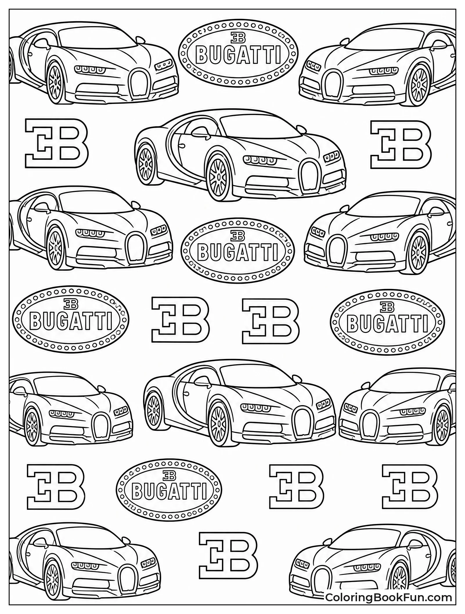 Repeating Pattern of Bugatti Shapes to Color