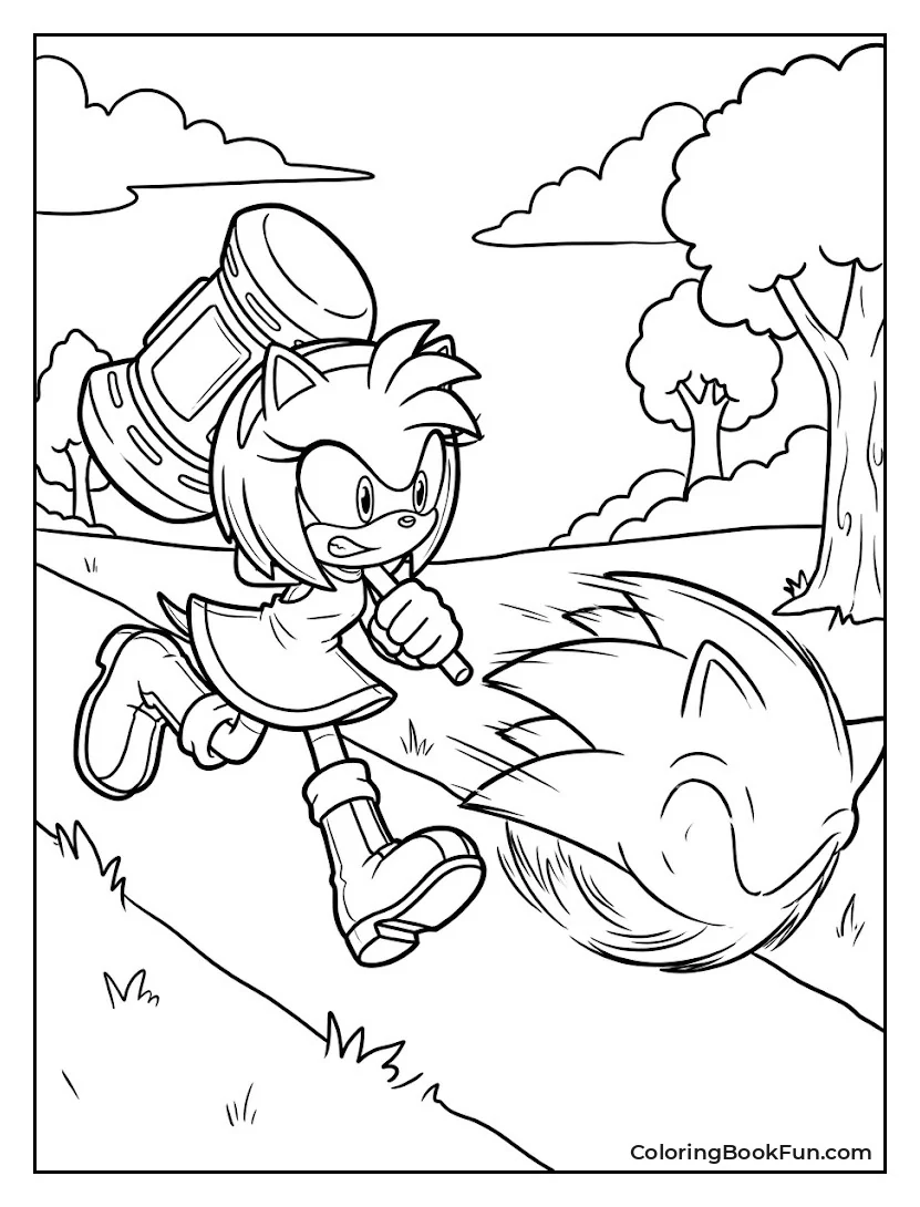 Amy Chasing Sonic with Hammer