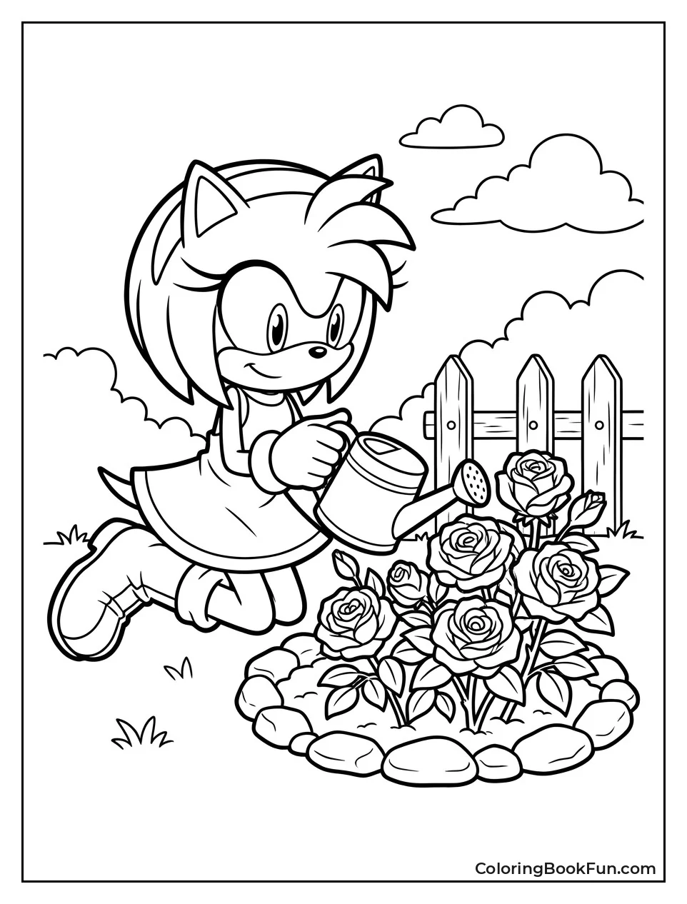 Amy Watering Roses in Garden