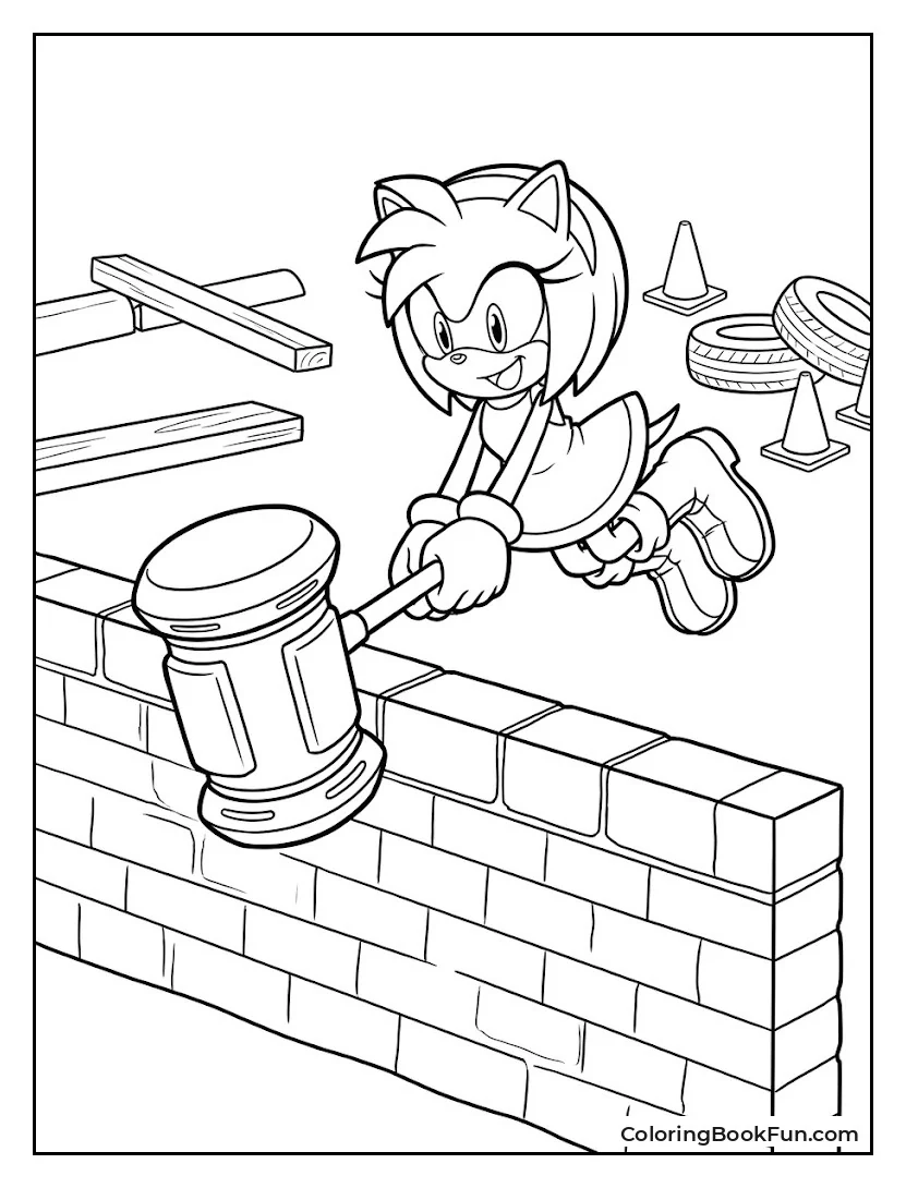 Amy Vaulting Over Wall with Hammer