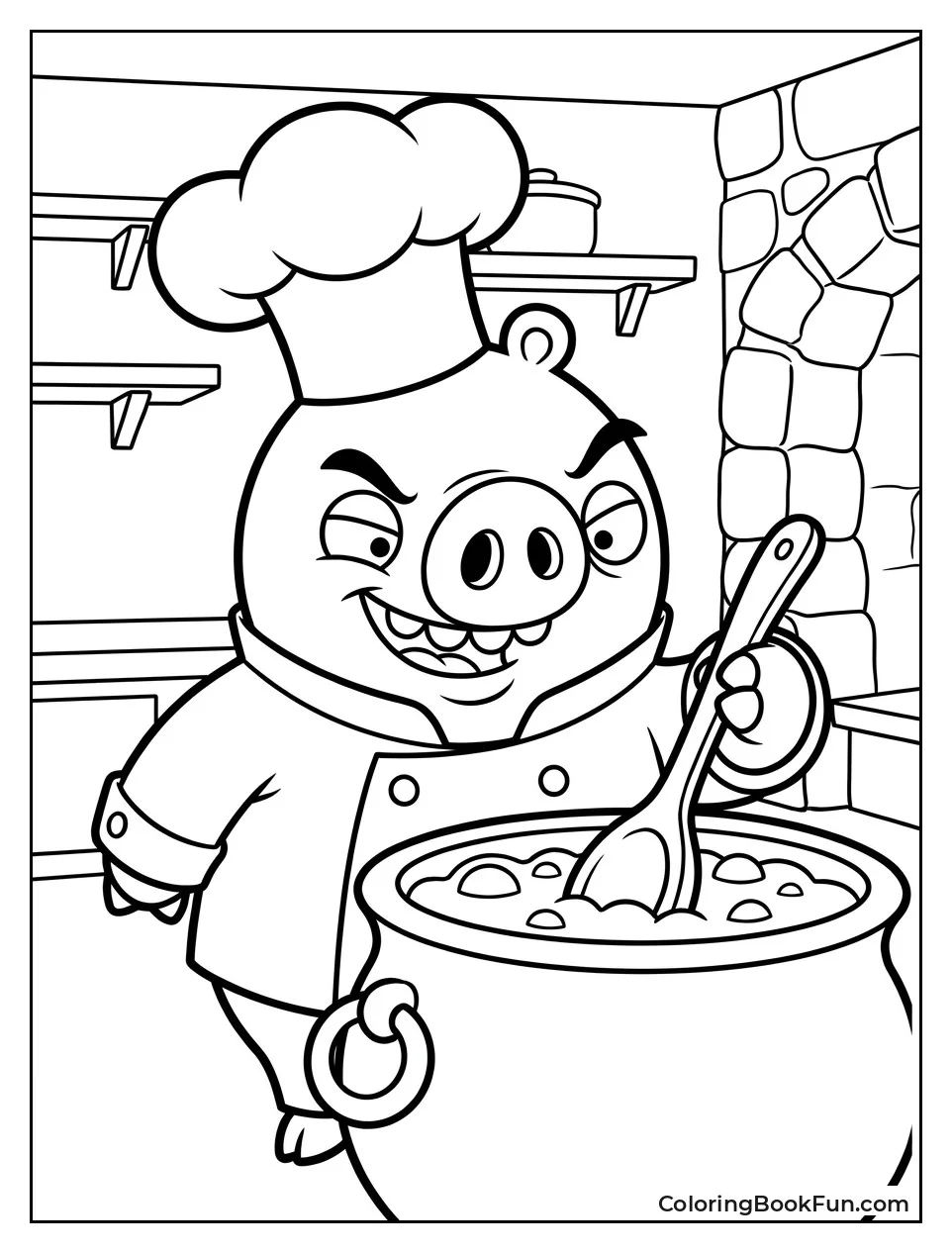 Chef Pig Stirs Giant Pot