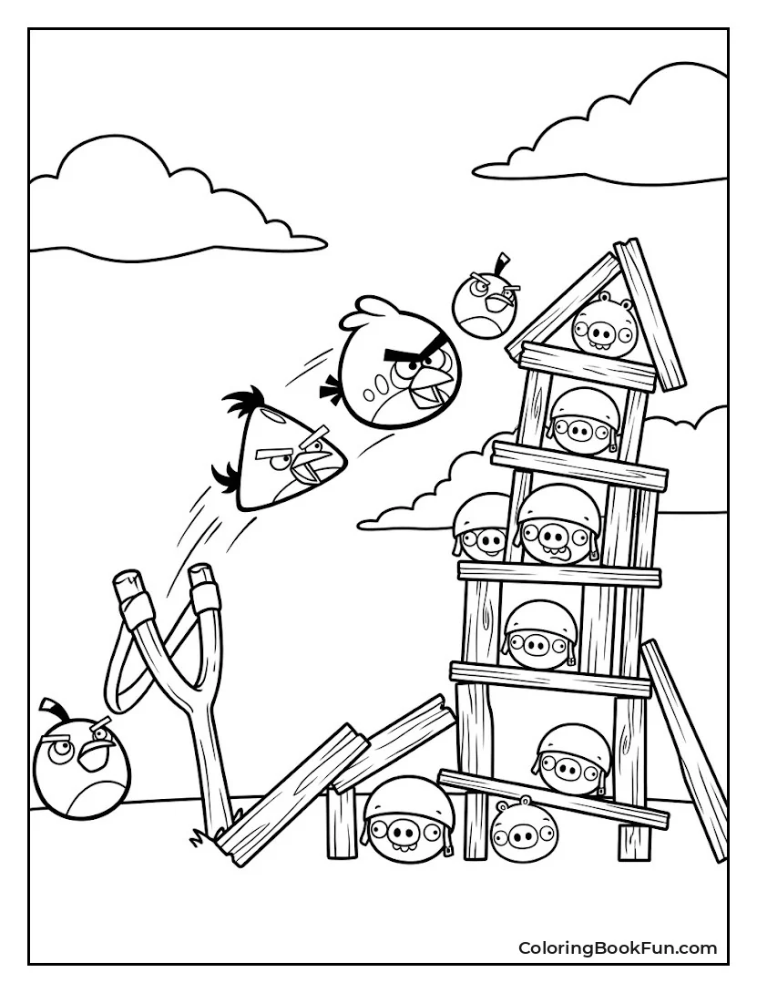 Birds Launch at Green Pig Tower