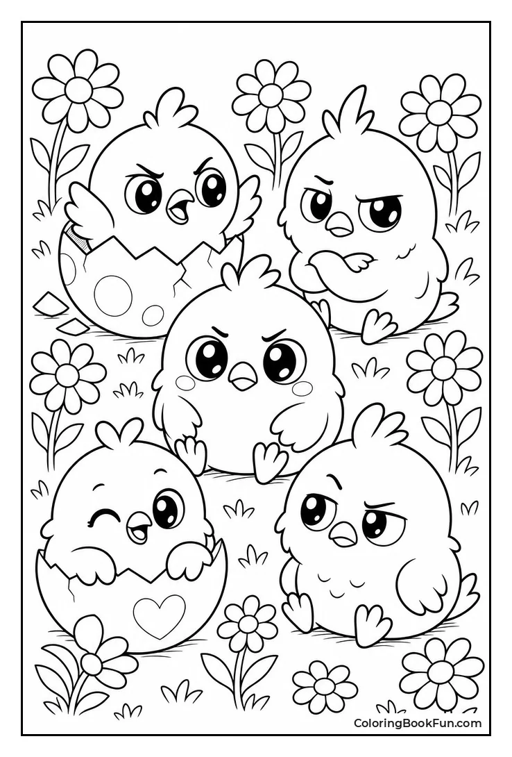 Baby Birds Sit in Daisies