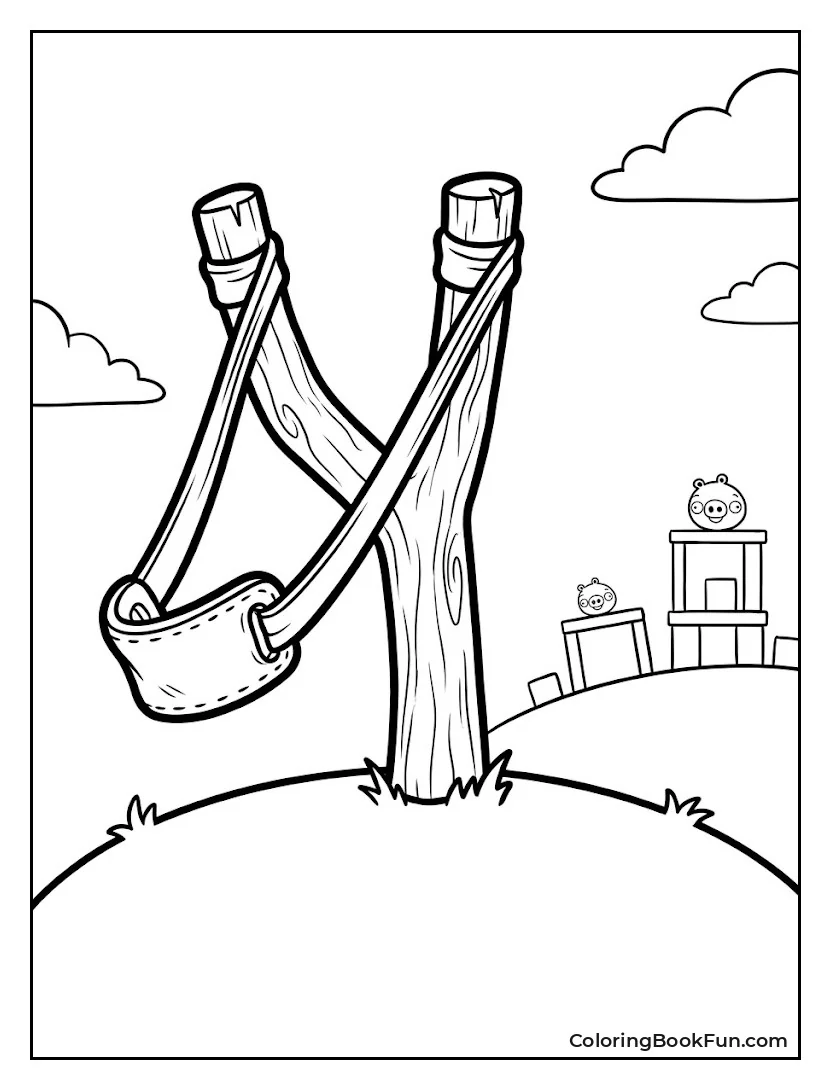 Wooden Slingshot Sits on Hill