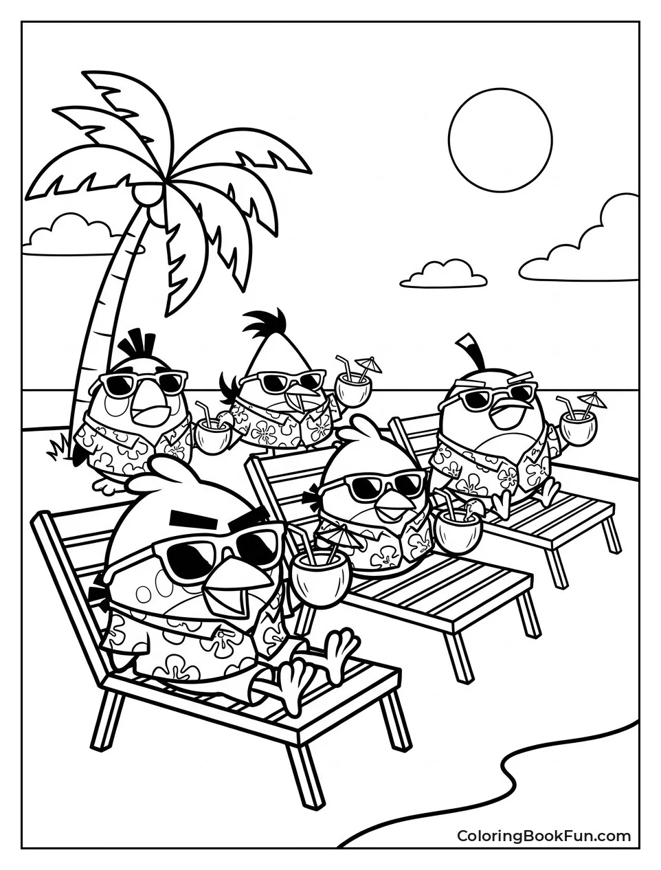 Birds Relax on Tropical Beach