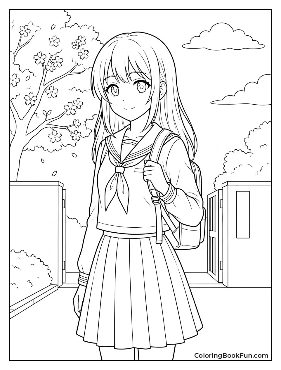 School Girl with Backpack Walking