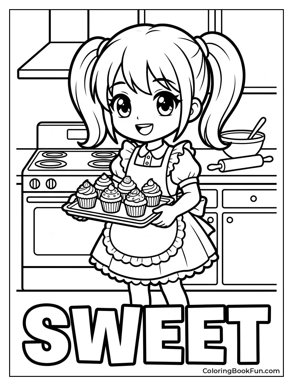 Girl Baking Cookies in Kitchen