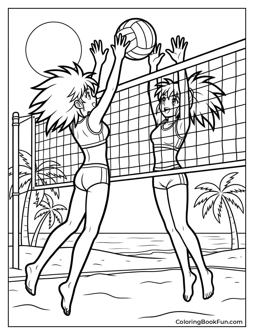 Girls Playing Volleyball at Beach