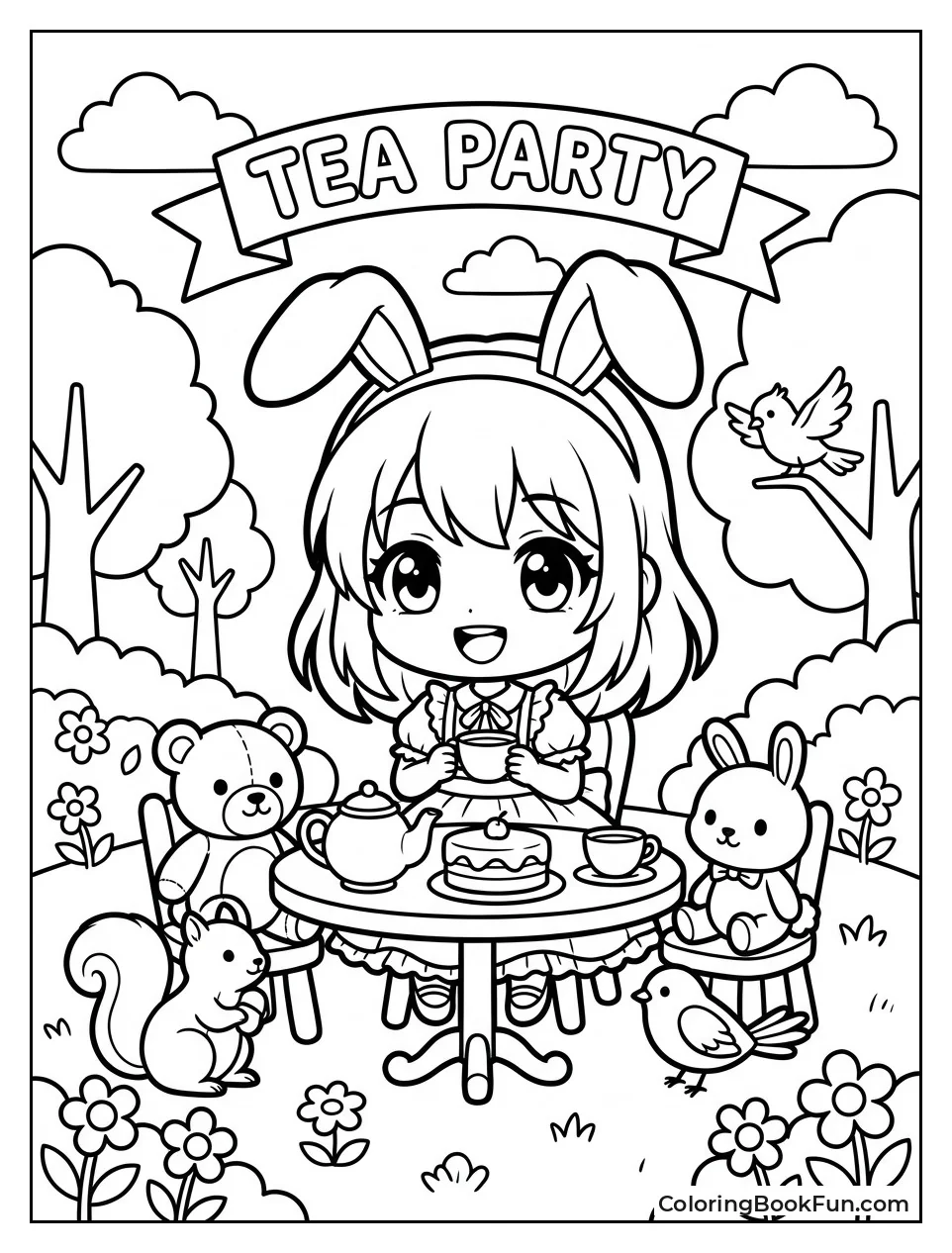Bunny Girl Hosting Outdoor Tea Party