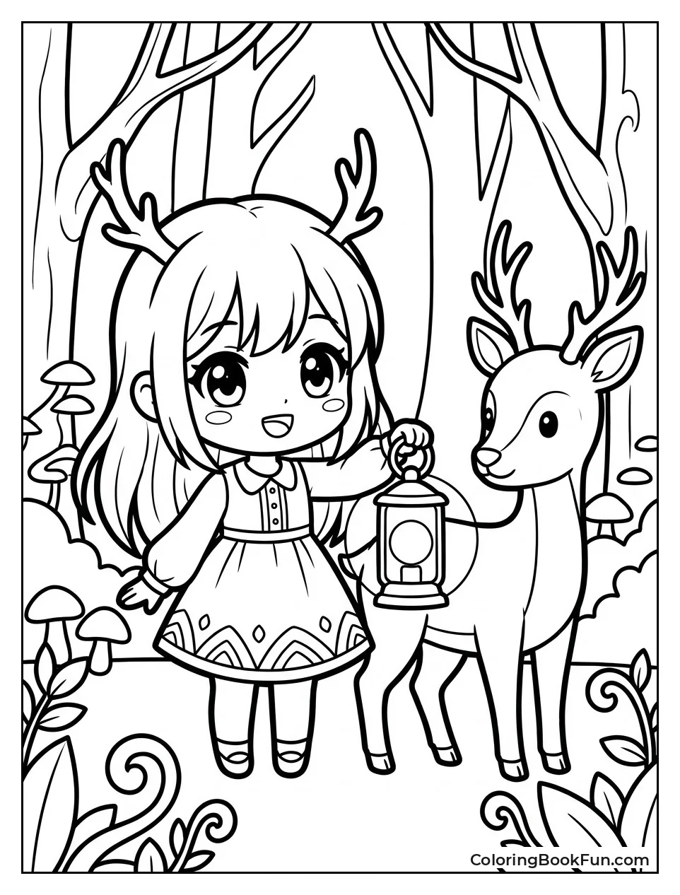 Chibi Girl Holding Glowing Lantern