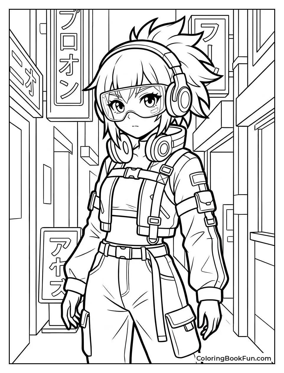 Girl in Neon Cyberpunk Alley