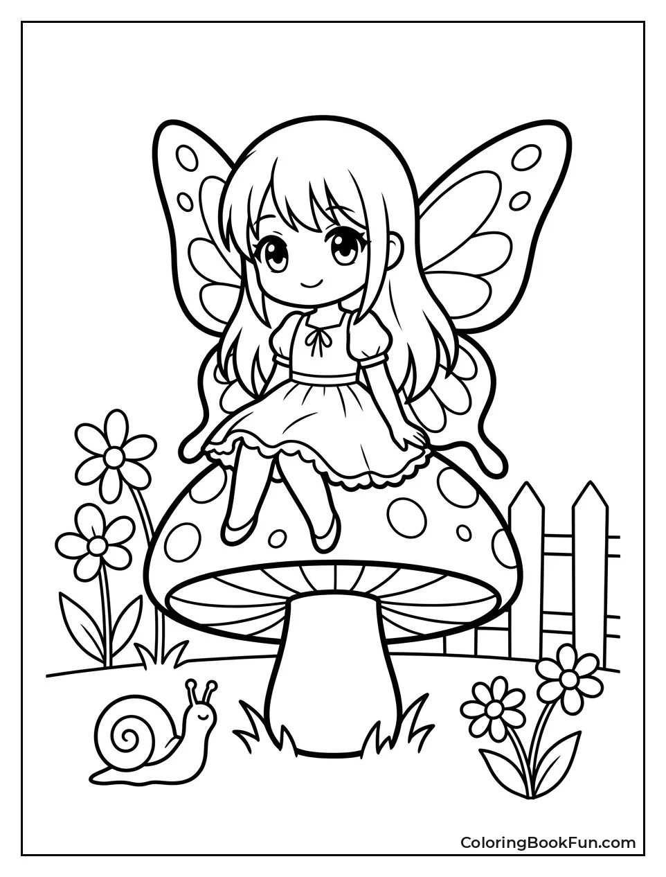 Tiny Fairy Sitting on Mushroom