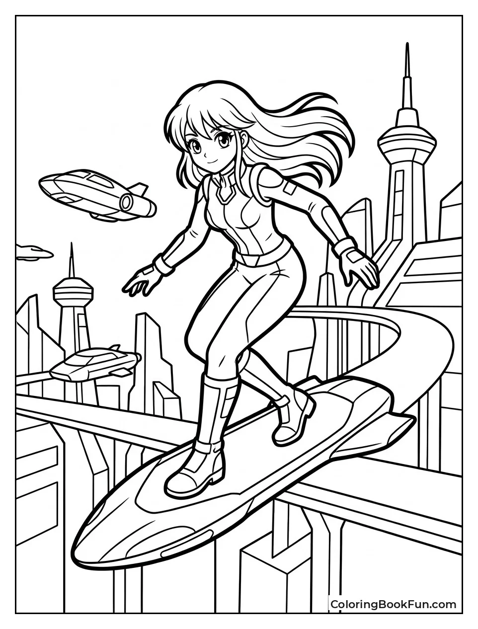 Girl Gliding on Futuristic Hoverboard