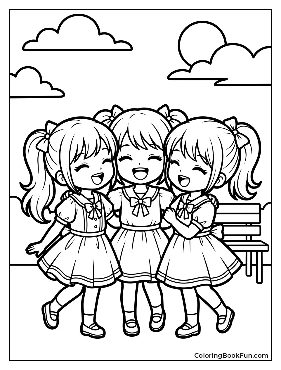 Three Friends Laughing in Outfits