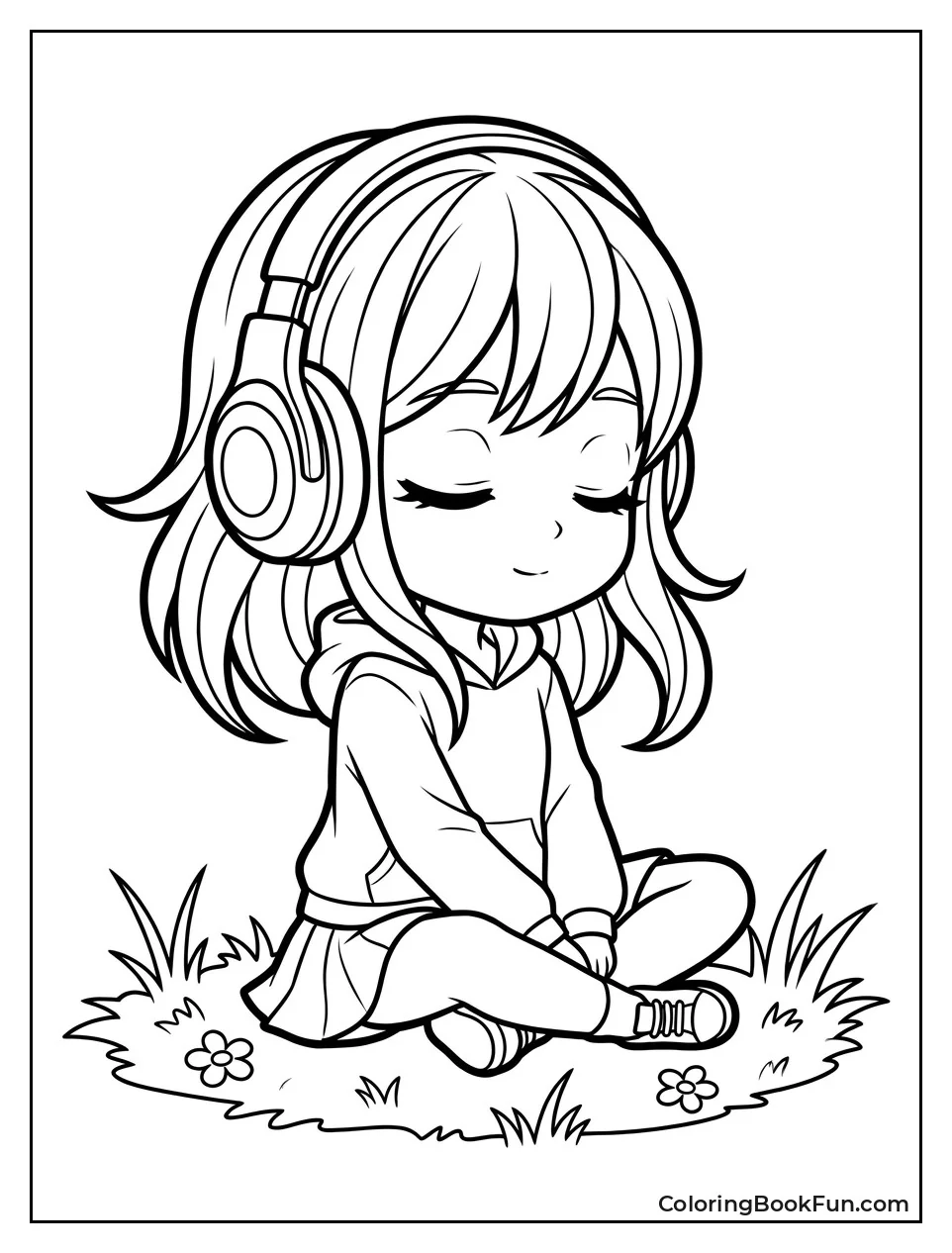 Girl Listening to Music on Grass