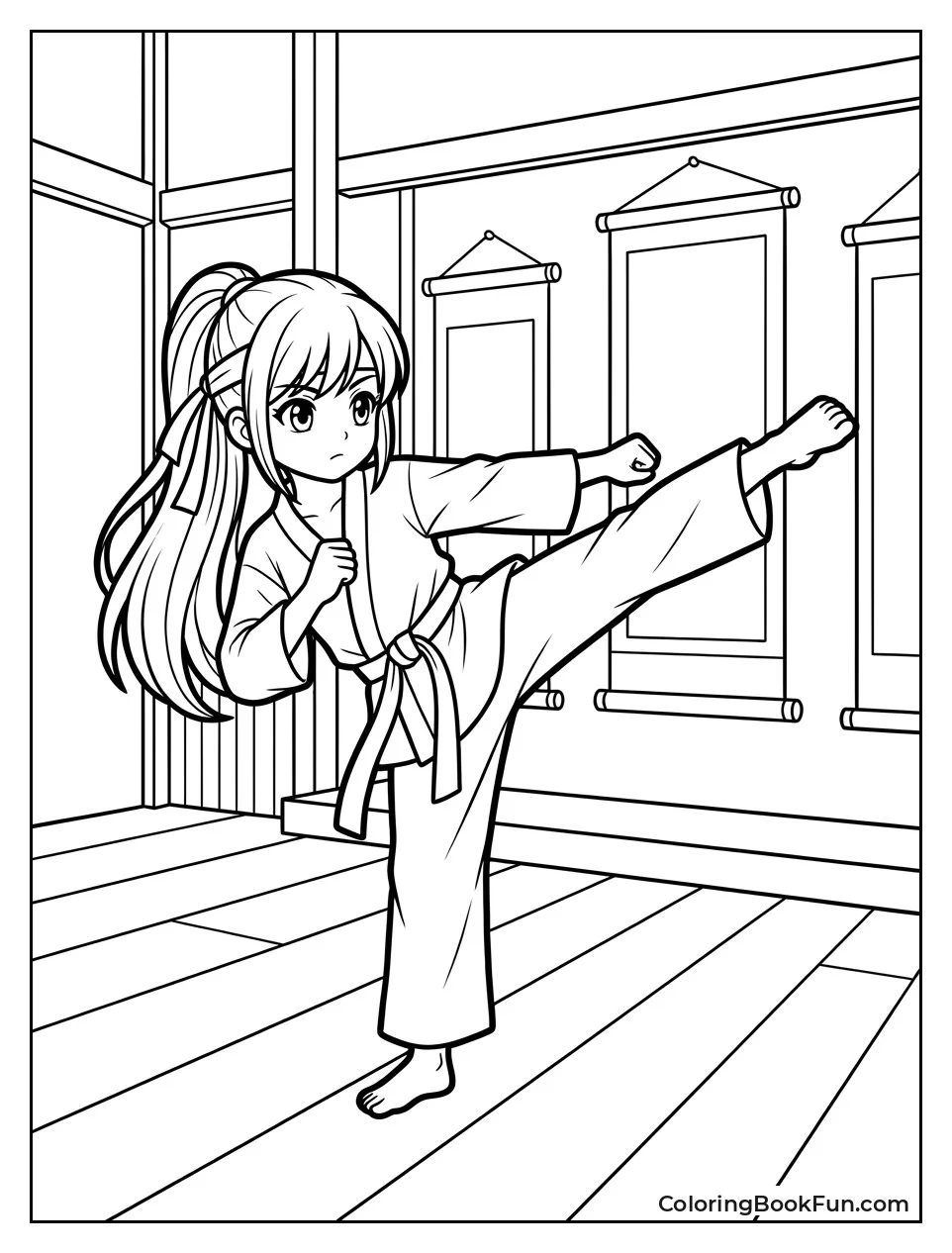 Girl Kicking High in Dojo
