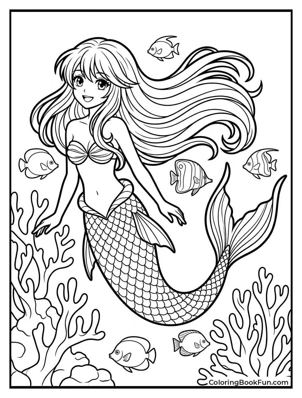 Mermaid Swimming with Tropical Fish