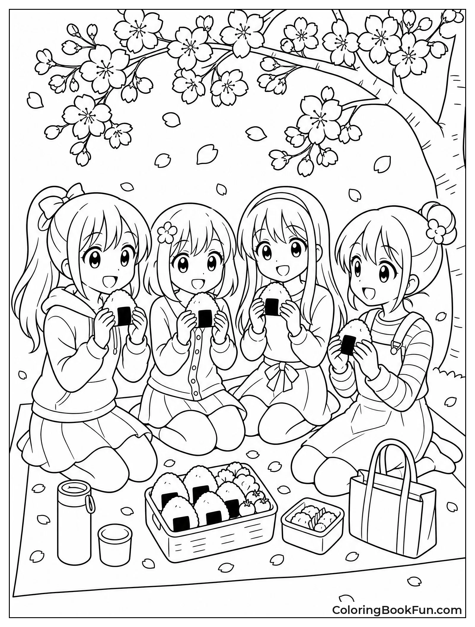 Friends Eating under Cherry Blossoms