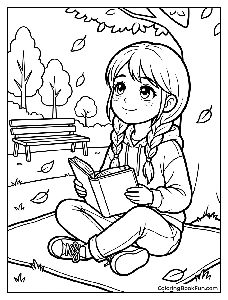 Girl Reading a Book in Park