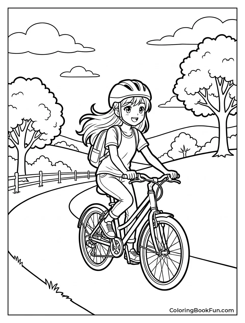 Girl Riding Bike through Countryside