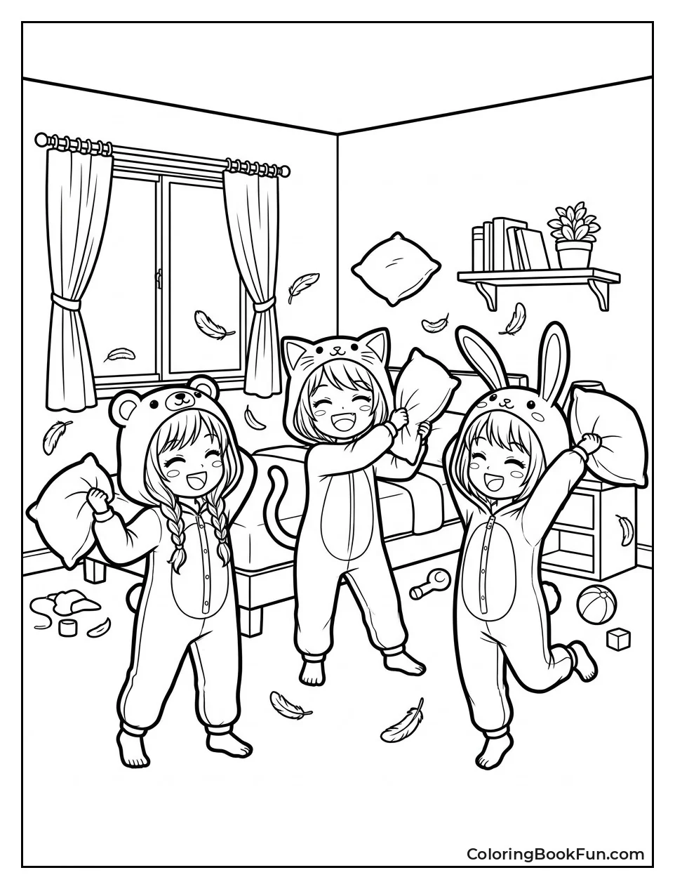 Girls Having Pillow Fight Sleepover