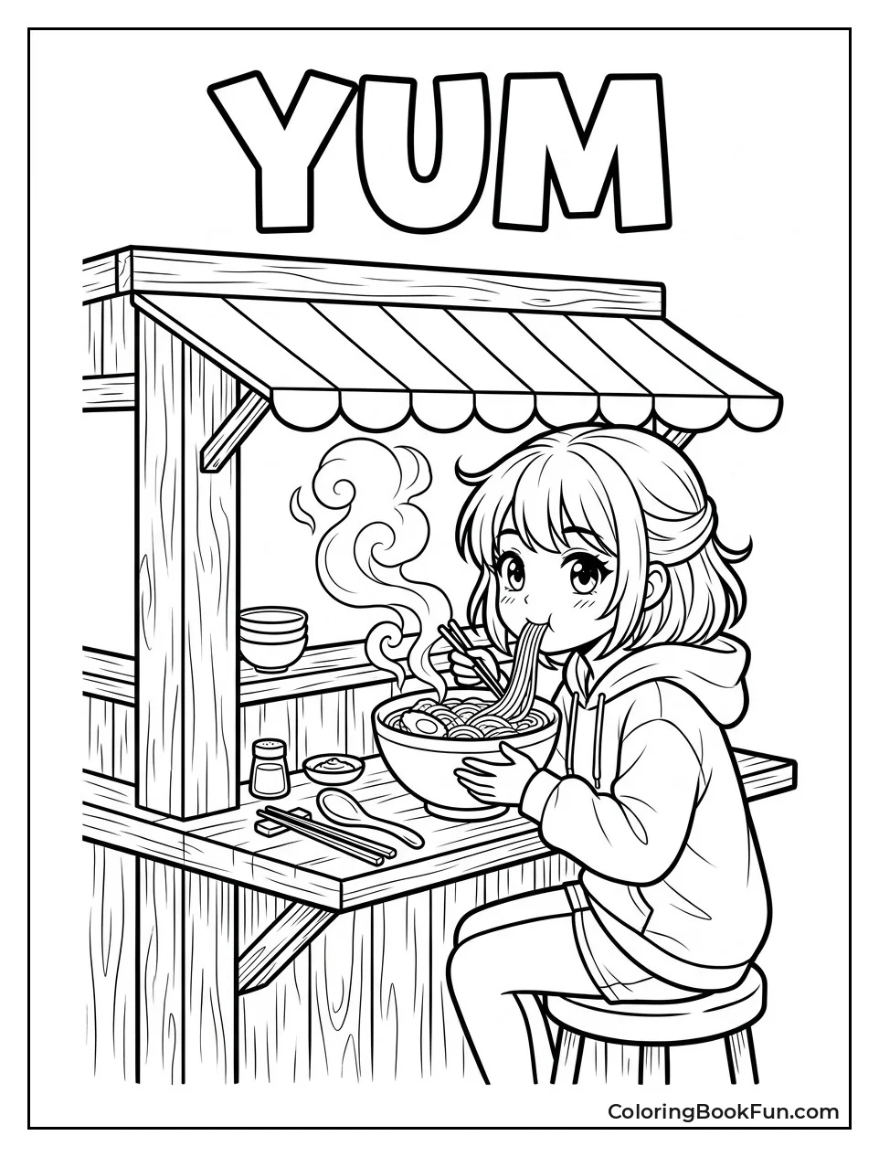 Girl Eating Hot Ramen Noodles