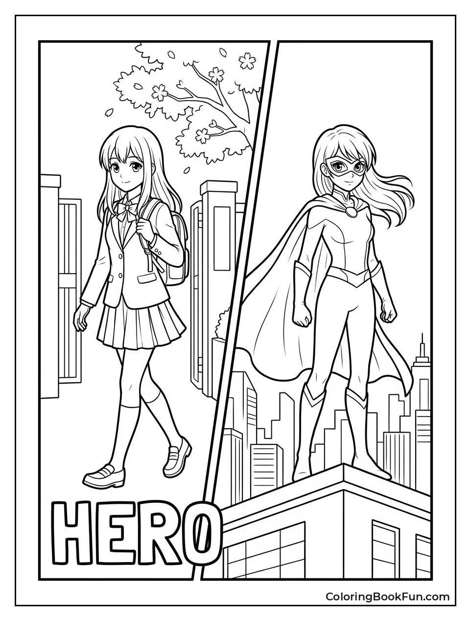 Schoolgirl and Superhero Side by Side