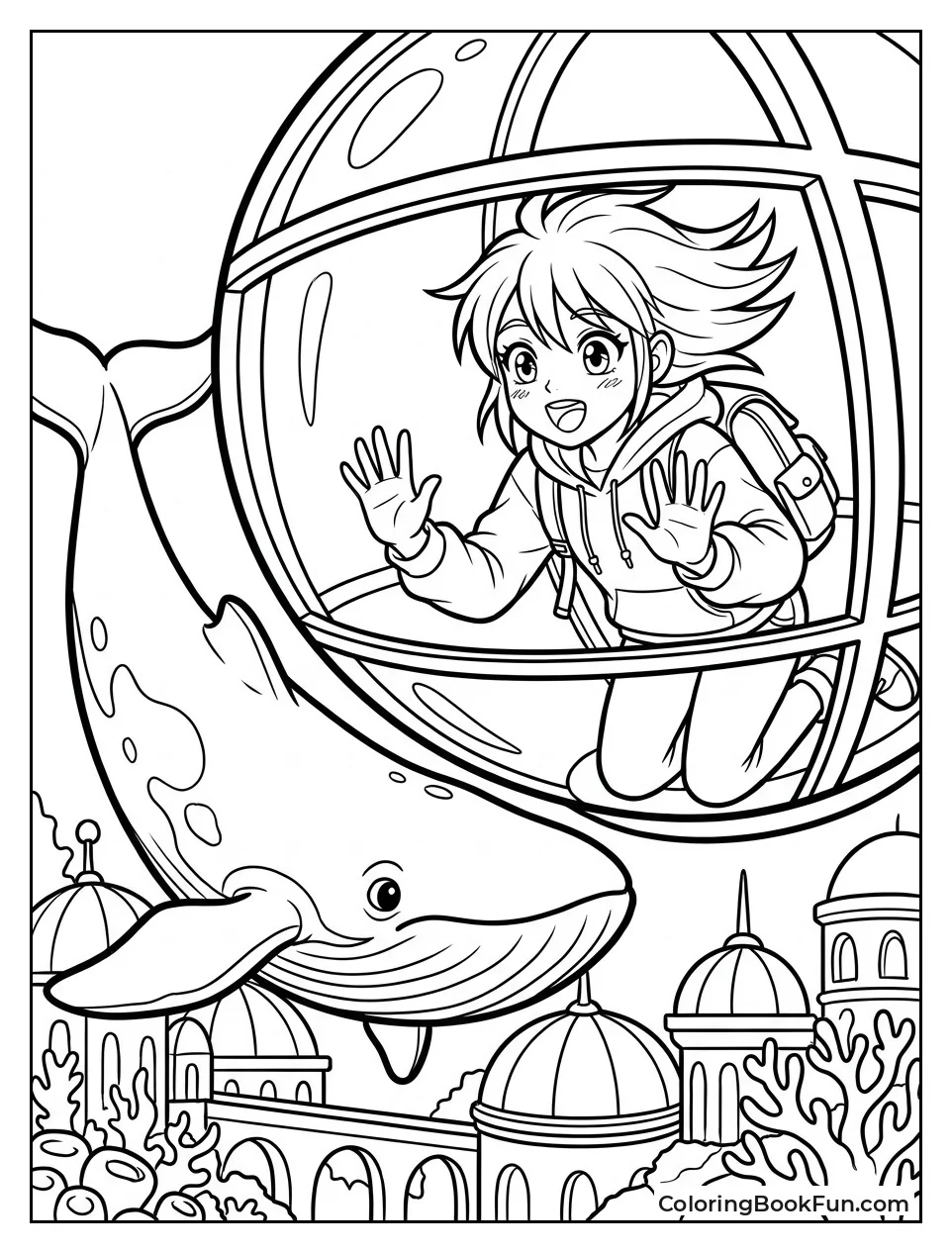 Girl Watching Whale in Bubble