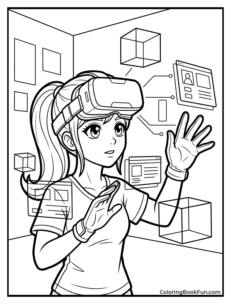 Girl in VR Headset Playing