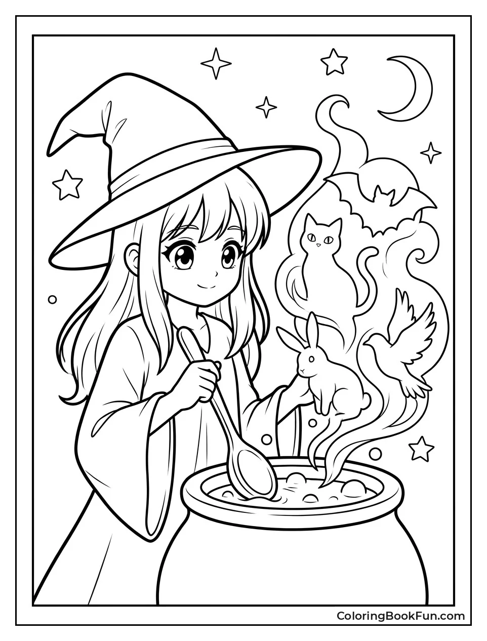 Witch Stirring Bubbling Magic Pot