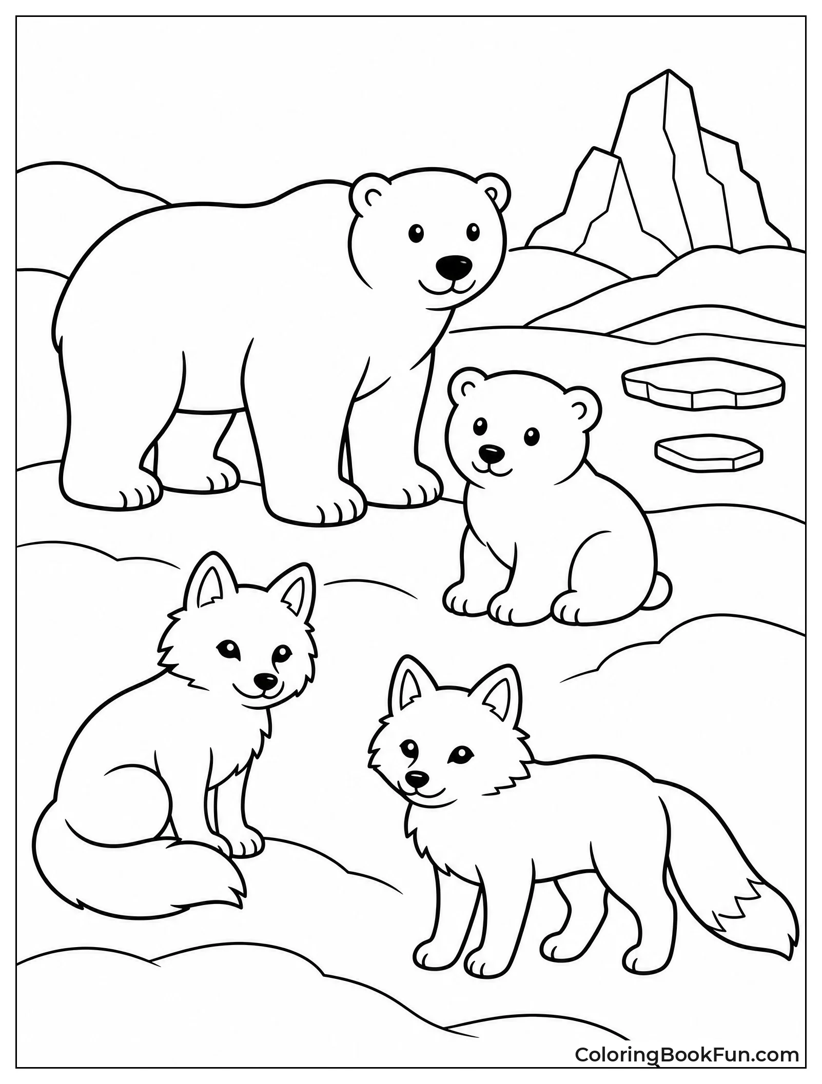 Silhouette of Bears and Foxes in Snow